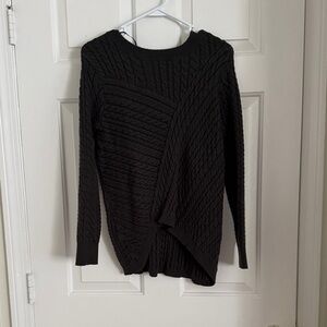 Green Asymmetric Cable-Knit Crew Sweater